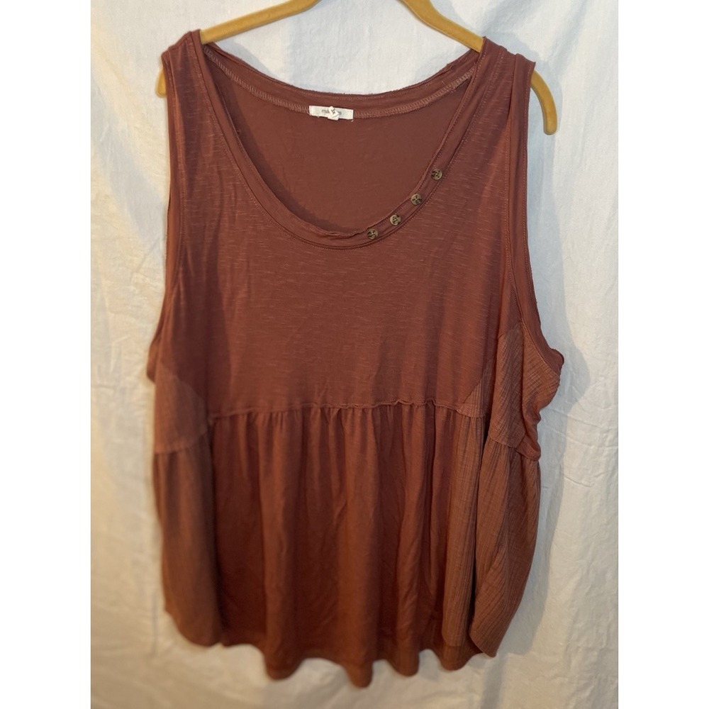 Maurices Womens Sleeveless Tunic 3X Dark Mauve Dropped Waist Button Detail Neck